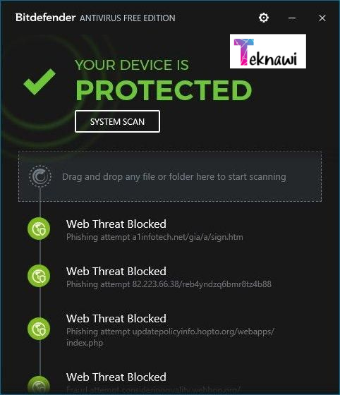 برنامج Bitdefender Antivirus Free Editionهو أفضل  برامج مكافحة الفيروسات المجانية