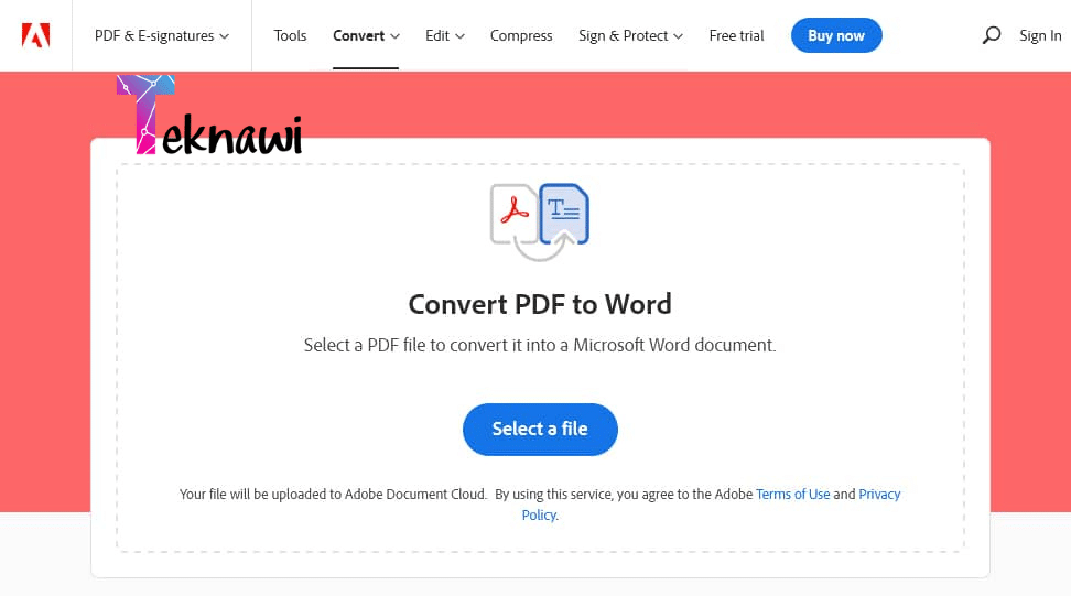موقع  Adobe Acrobat Online من أفضل مواقع تحويل PDF إلى Word